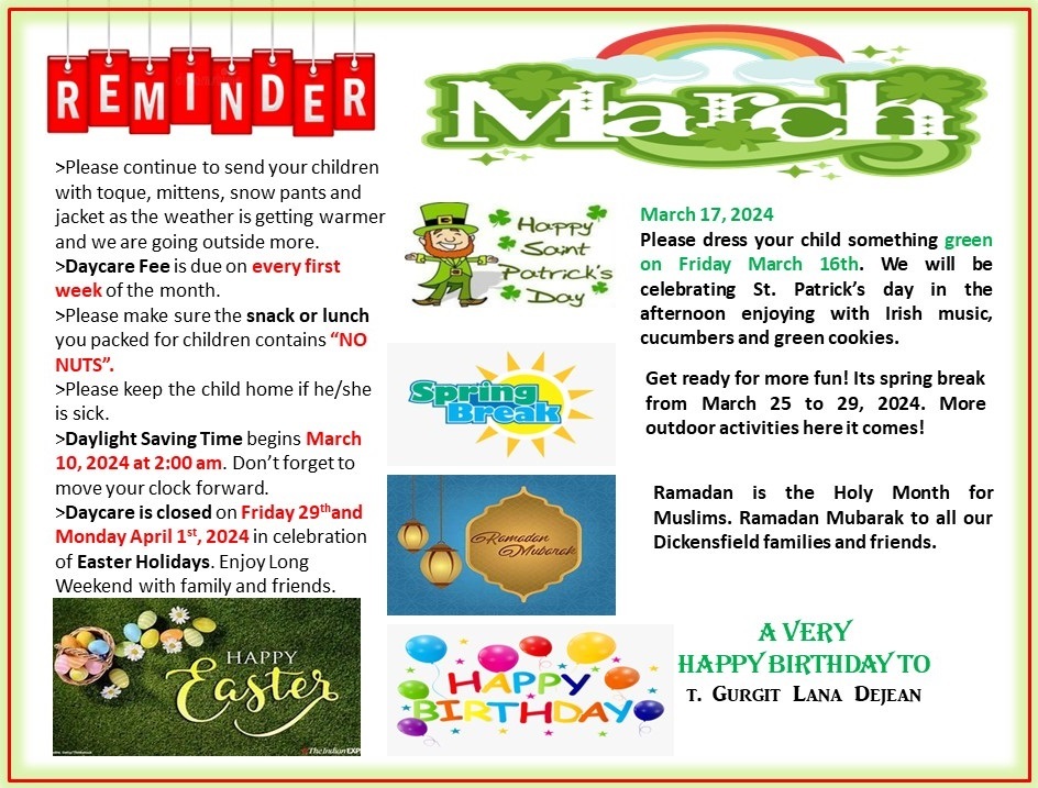 Dickinsfield Daycare Newsletter